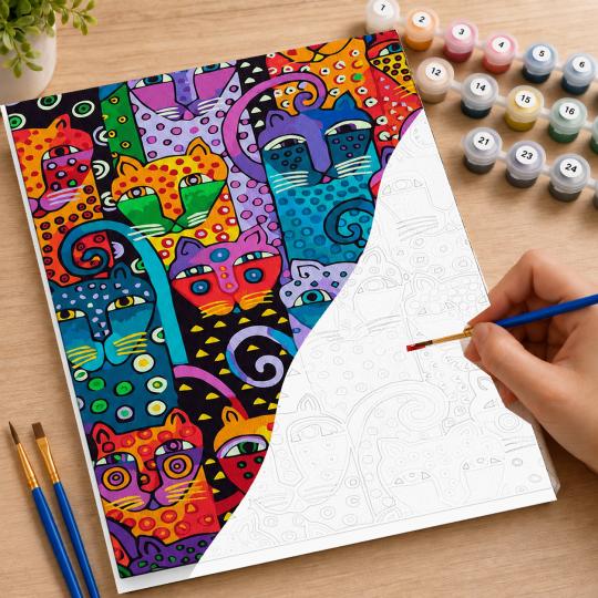 MALOWANIE PO NUMERACH Z RAMĄ Obrazy do malowania - Kolorowe Koty 40x50 cm, zdjęcie 7