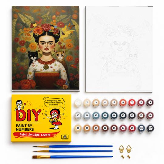 MALOWANIE PO NUMERACH Z RAMĄ Obrazy do malowania - Frida Koty 40x50 cm, zdjęcie 2