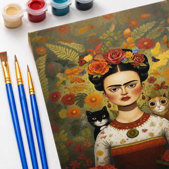 MALOWANIE PO NUMERACH Z RAMĄ Obrazy do malowania - Frida Koty 40x50 cm, zdjęcie 5