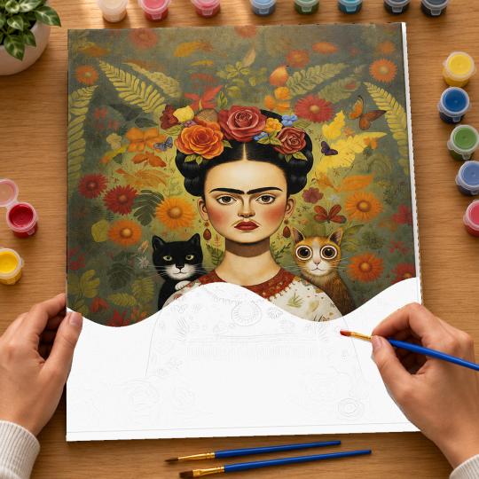 MALOWANIE PO NUMERACH Z RAMĄ Obrazy do malowania - Frida Koty 40x50 cm, zdjęcie 6