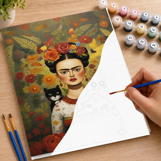 MALOWANIE PO NUMERACH Z RAMĄ Obrazy do malowania - Frida Koty 40x50 cm, zdjęcie 7