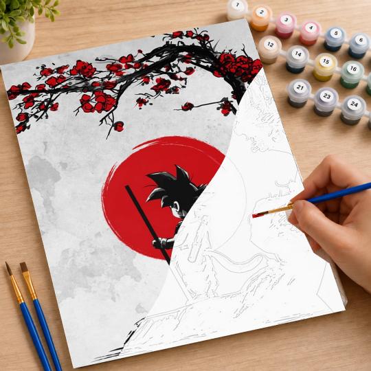 Paint by Numbers - Goku and the Red Moon 40x50 cm, photo 7