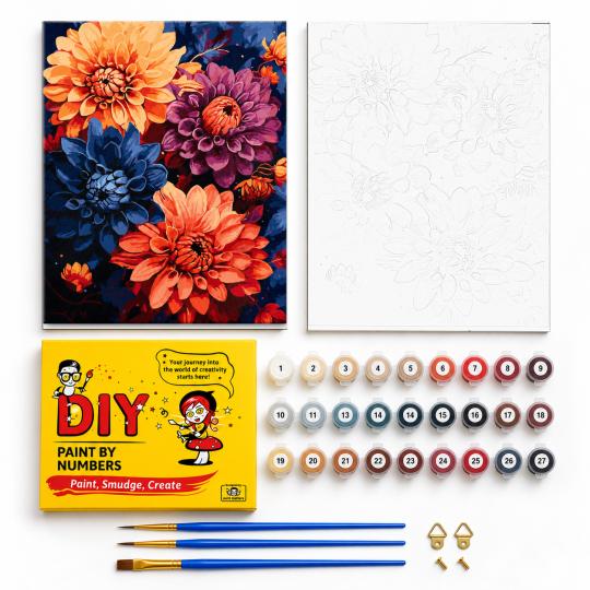 Paint by Numbers with Frame - Colourful Dahlias 40x50 cm, photo 2
