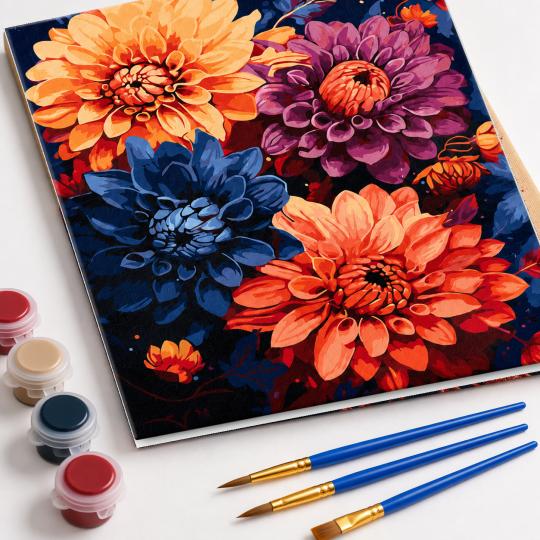 Paint by Numbers with Frame - Colourful Dahlias 40x50 cm, photo 4