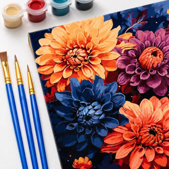Paint by Numbers with Frame - Colourful Dahlias 40x50 cm, photo 5