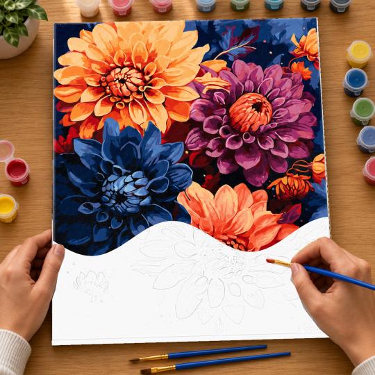 Paint by Numbers with Frame - Colourful Dahlias 40x50 cm, photo 6