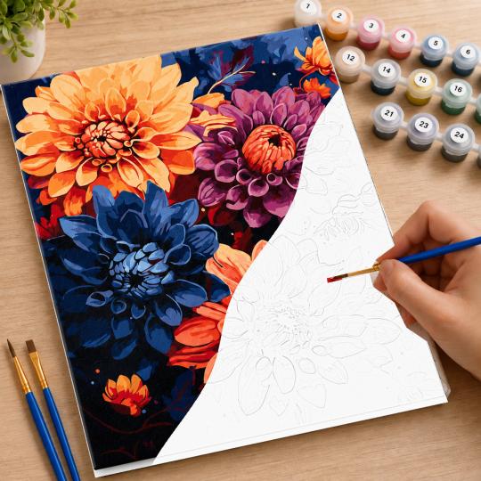 Paint by Numbers with Frame - Colourful Dahlias 40x50 cm, photo 7