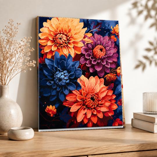Paint by Numbers with Frame - Colourful Dahlias 40x50 cm, photo 8