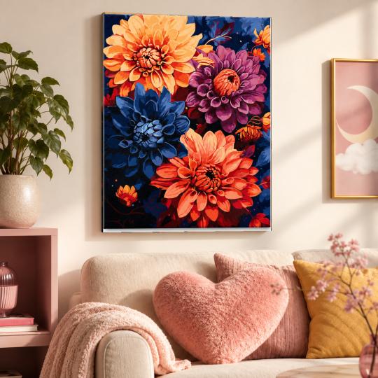 Paint by Numbers with Frame - Colourful Dahlias 40x50 cm, photo 9