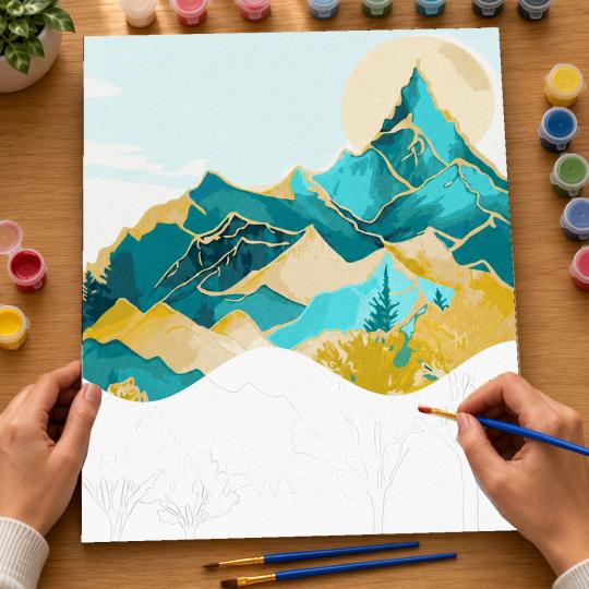 Paint by Numbers with Frame - Mountain Peaks 40x50 cm, photo 6