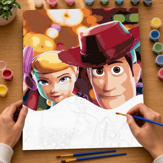 MALOWANIE PO NUMERACH Obrazy do malowania - Szeryf i Bo, Toy Story 40x50 cm, zdjęcie 6