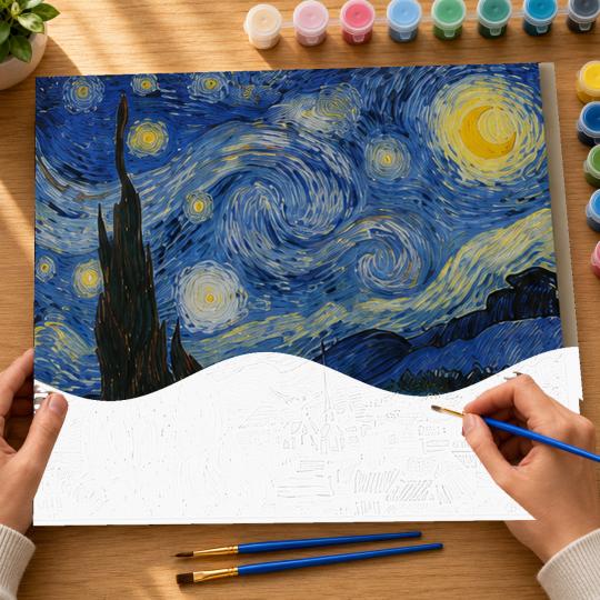 MALOWANIE PO NUMERACH Obrazy do malowania-Gwiaździsta Noc Van Gogh 50x40 cm, zdjęcie 6
