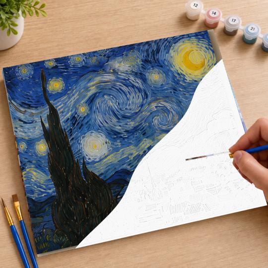 MALOWANIE PO NUMERACH Obrazy do malowania-Gwiaździsta Noc Van Gogh 50x40 cm, zdjęcie 7