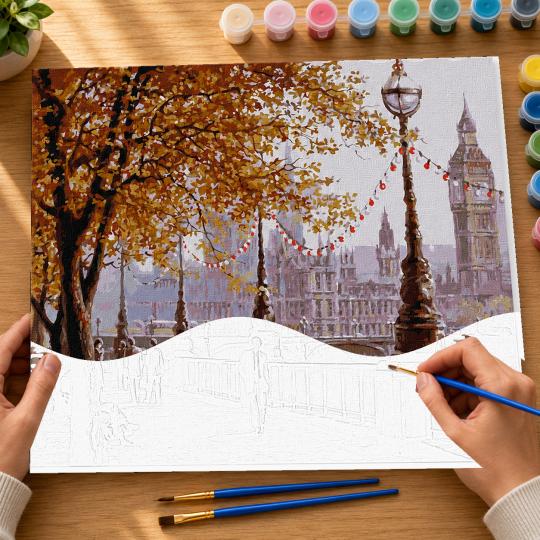 PAINT BY NUMBERS WITH FRAME Paintings to Paint - Autumn London 50x40 cm, photo 6