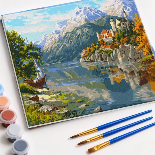 PAINT BY NUMBERS WITH FRAME Paintings to Paint - Castle in the Mountains 50x40 cm, photo 4