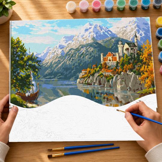 PAINT BY NUMBERS WITH FRAME Paintings to Paint - Castle in the Mountains 50x40 cm, photo 6