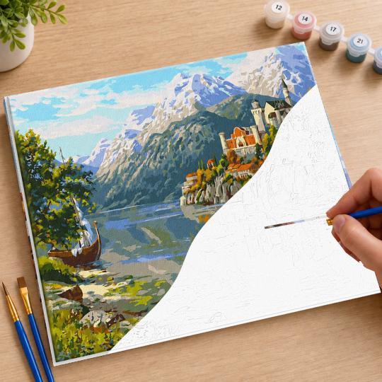 PAINT BY NUMBERS WITH FRAME Paintings to Paint - Castle in the Mountains 50x40 cm, photo 7