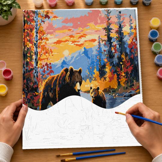 PAINT BY NUMBERS Paintings to Paint - Bear Family 50x40 cm, photo 6