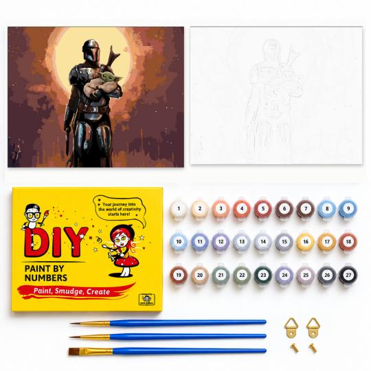 MALOWANIE PO NUMERACH Obrazy do malowania -Mandalorian z Baby Yodą 50x40 cm, zdjęcie 2