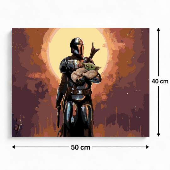 MALOWANIE PO NUMERACH Obrazy do malowania -Mandalorian z Baby Yodą 50x40 cm, zdjęcie 3