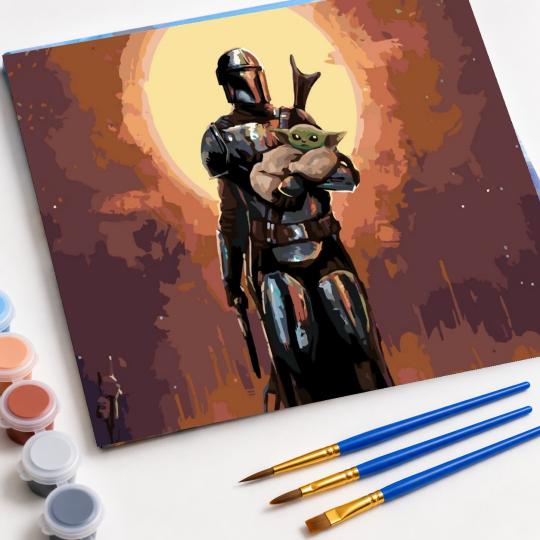 MALOWANIE PO NUMERACH Obrazy do malowania -Mandalorian z Baby Yodą 50x40 cm, zdjęcie 4