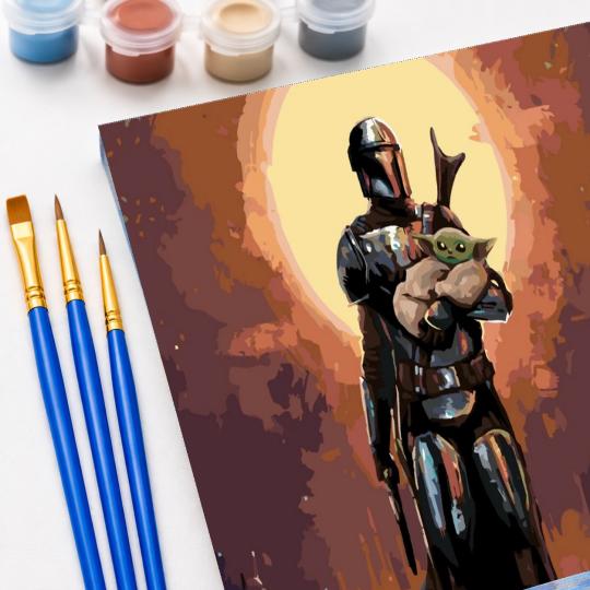 MALOWANIE PO NUMERACH Obrazy do malowania -Mandalorian z Baby Yodą 50x40 cm, zdjęcie 5