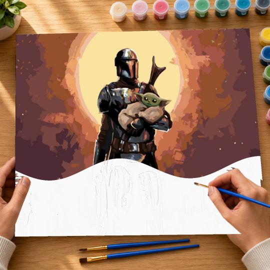 MALOWANIE PO NUMERACH Obrazy do malowania -Mandalorian z Baby Yodą 50x40 cm, zdjęcie 6