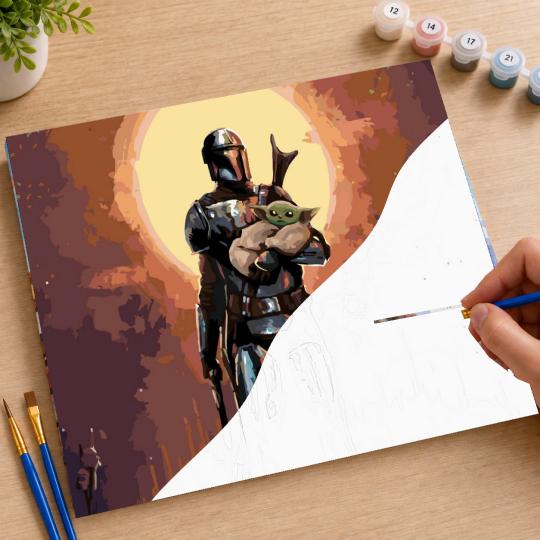 MALOWANIE PO NUMERACH Obrazy do malowania -Mandalorian z Baby Yodą 50x40 cm, zdjęcie 7
