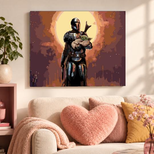 MALOWANIE PO NUMERACH Obrazy do malowania -Mandalorian z Baby Yodą 50x40 cm, zdjęcie 9