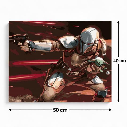 MALOWANIE PO NUMERACH Obrazy do malowania - Mandalorian z Grogu 50x40 cm, zdjęcie 3