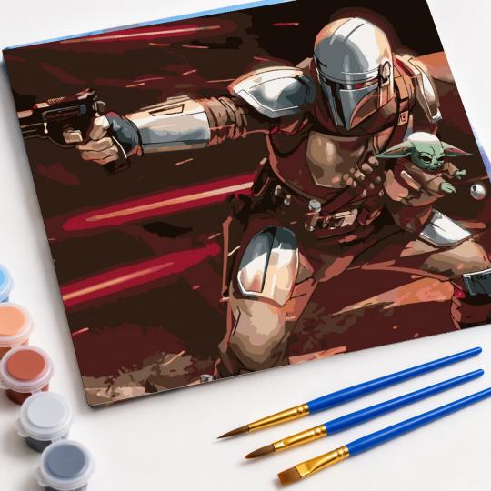 MALOWANIE PO NUMERACH Obrazy do malowania - Mandalorian z Grogu 50x40 cm, zdjęcie 4