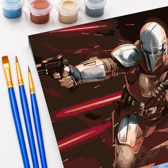 MALOWANIE PO NUMERACH Obrazy do malowania - Mandalorian z Grogu 50x40 cm, zdjęcie 5