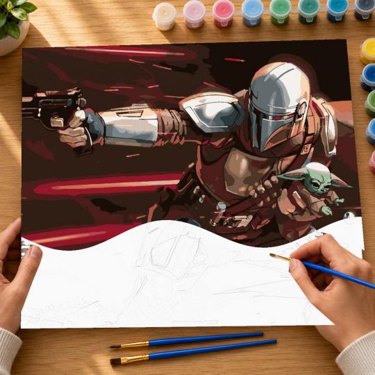 MALOWANIE PO NUMERACH Obrazy do malowania - Mandalorian z Grogu 50x40 cm, zdjęcie 6