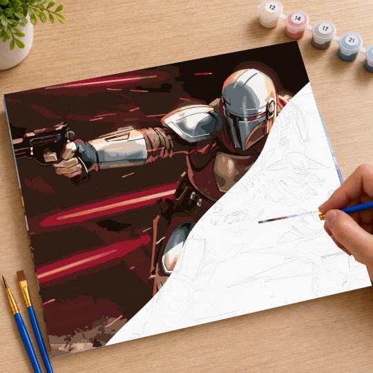 MALOWANIE PO NUMERACH Obrazy do malowania - Mandalorian z Grogu 50x40 cm, zdjęcie 7