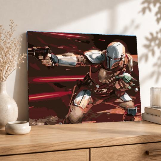 MALOWANIE PO NUMERACH Obrazy do malowania - Mandalorian z Grogu 50x40 cm, zdjęcie 8