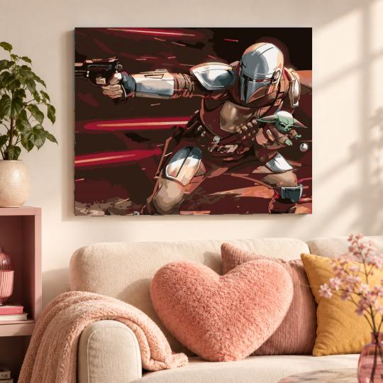 MALOWANIE PO NUMERACH Obrazy do malowania - Mandalorian z Grogu 50x40 cm, zdjęcie 9