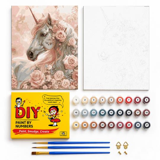 PAINT BY NUMBERS Paintings to Paint - Unicorn in Roses 50x40 cm, photo 2