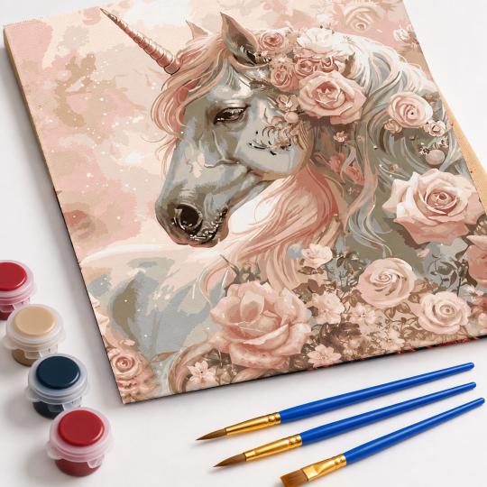 PAINT BY NUMBERS Paintings to Paint - Unicorn in Roses 50x40 cm, photo 4