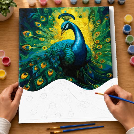 PAINT BY NUMBERS WITH FRAME Paintings to Paint - Elegant Peacock 40x50 cm, photo 6