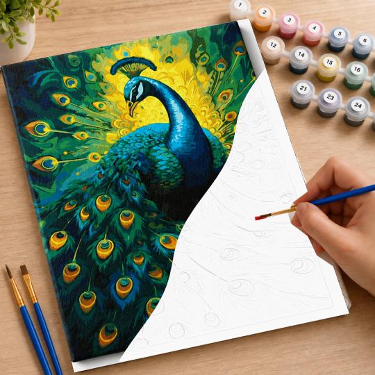 PAINT BY NUMBERS WITH FRAME Paintings to Paint - Elegant Peacock 40x50 cm, photo 7