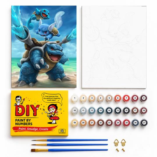 PAINT BY NUMBERS WITH FRAME Paintings to Paint - Pokémon Squirtle 40x50 cm, photo 2