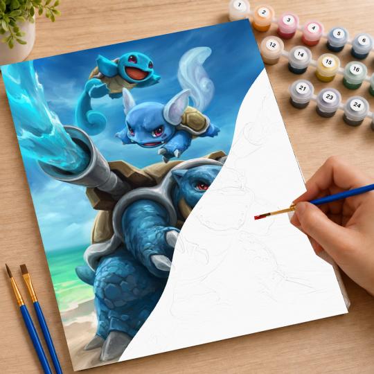 PAINT BY NUMBERS WITH FRAME Paintings to Paint - Pokémon Squirtle 40x50 cm, photo 7