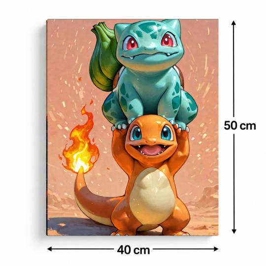 PAINT BY NUMBERS WITH FRAME Paintings to Paint - Pokemon Bulbasaur and Charmander 40x50 cm, photo 3