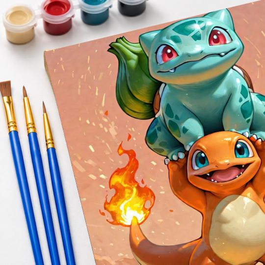 PAINT BY NUMBERS WITH FRAME Paintings to Paint - Pokemon Bulbasaur and Charmander 40x50 cm, photo 5