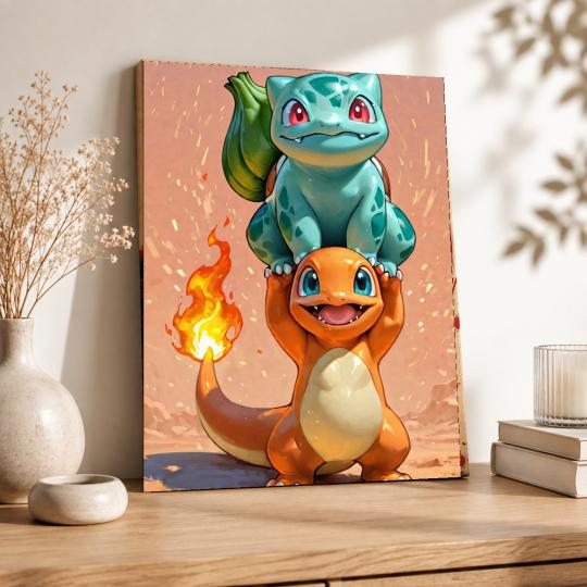PAINT BY NUMBERS WITH FRAME Paintings to Paint - Pokemon Bulbasaur and Charmander 40x50 cm, photo 8