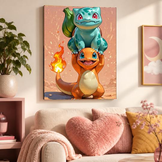 PAINT BY NUMBERS WITH FRAME Paintings to Paint - Pokemon Bulbasaur and Charmander 40x50 cm, photo 9
