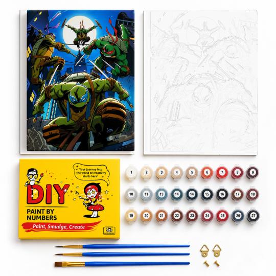 PAINT BY NUMBERS WITH FRAME Paintings to Paint - Teenage Mutant Ninja Turtles in Action 40x50 cm, photo 2