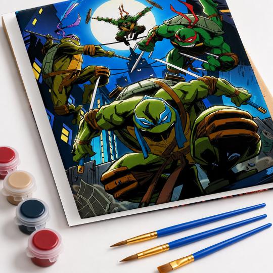 PAINT BY NUMBERS WITH FRAME Paintings to Paint - Teenage Mutant Ninja Turtles in Action 40x50 cm, photo 4