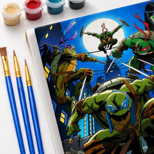 PAINT BY NUMBERS WITH FRAME Paintings to Paint - Teenage Mutant Ninja Turtles in Action 40x50 cm, photo 5