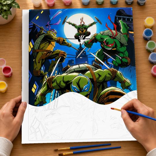 PAINT BY NUMBERS WITH FRAME Paintings to Paint - Teenage Mutant Ninja Turtles in Action 40x50 cm, photo 6